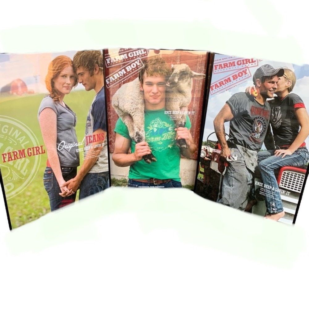 Farm Boy/Girl Brand Clothing Set of 3 Country Western Store Posters